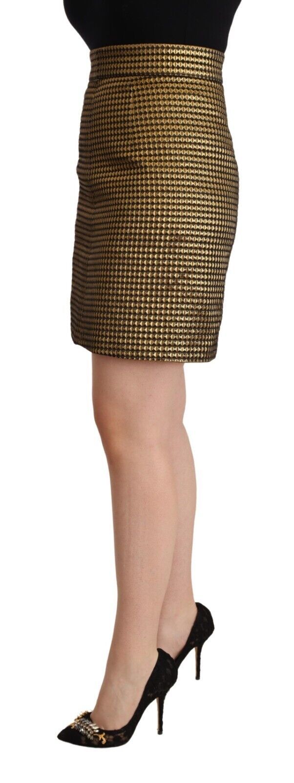 Boutique Moschino Elegant High-Waisted Gold-Black Skirt Boutique Moschino