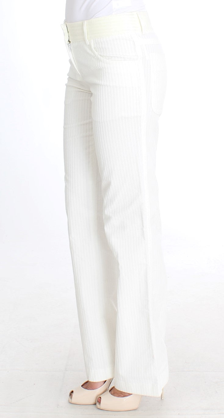 Ermanno Scervino Chic White Striped Straight Fit Pants Ermanno Scervino