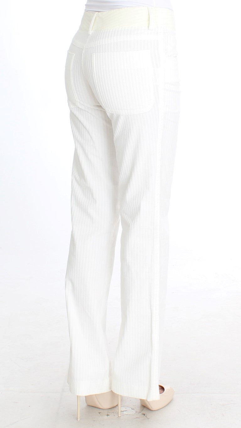 Ermanno Scervino Chic White Striped Straight Fit Pants Ermanno Scervino