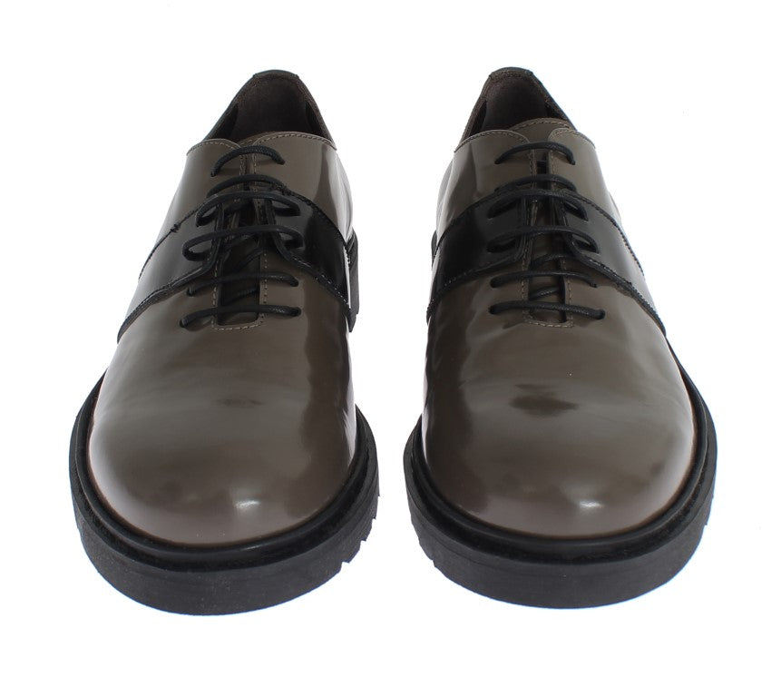 AI_ Elegant Gray Brown Leather Lace-up Shoes AI_