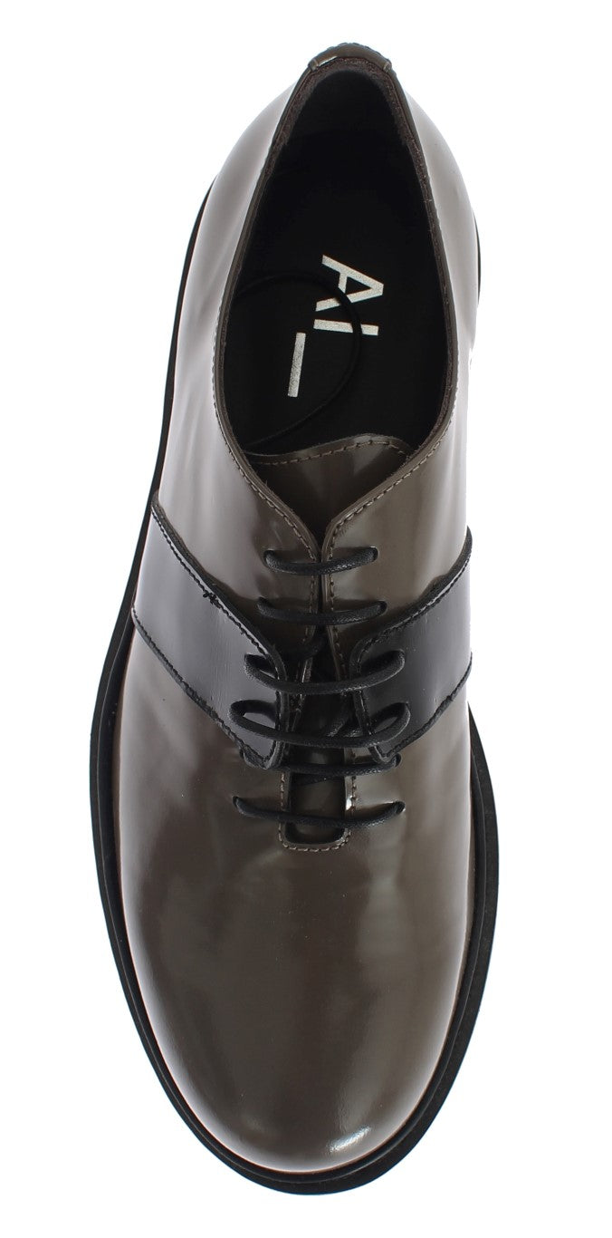 AI_ Elegant Gray Brown Leather Lace-up Shoes AI_