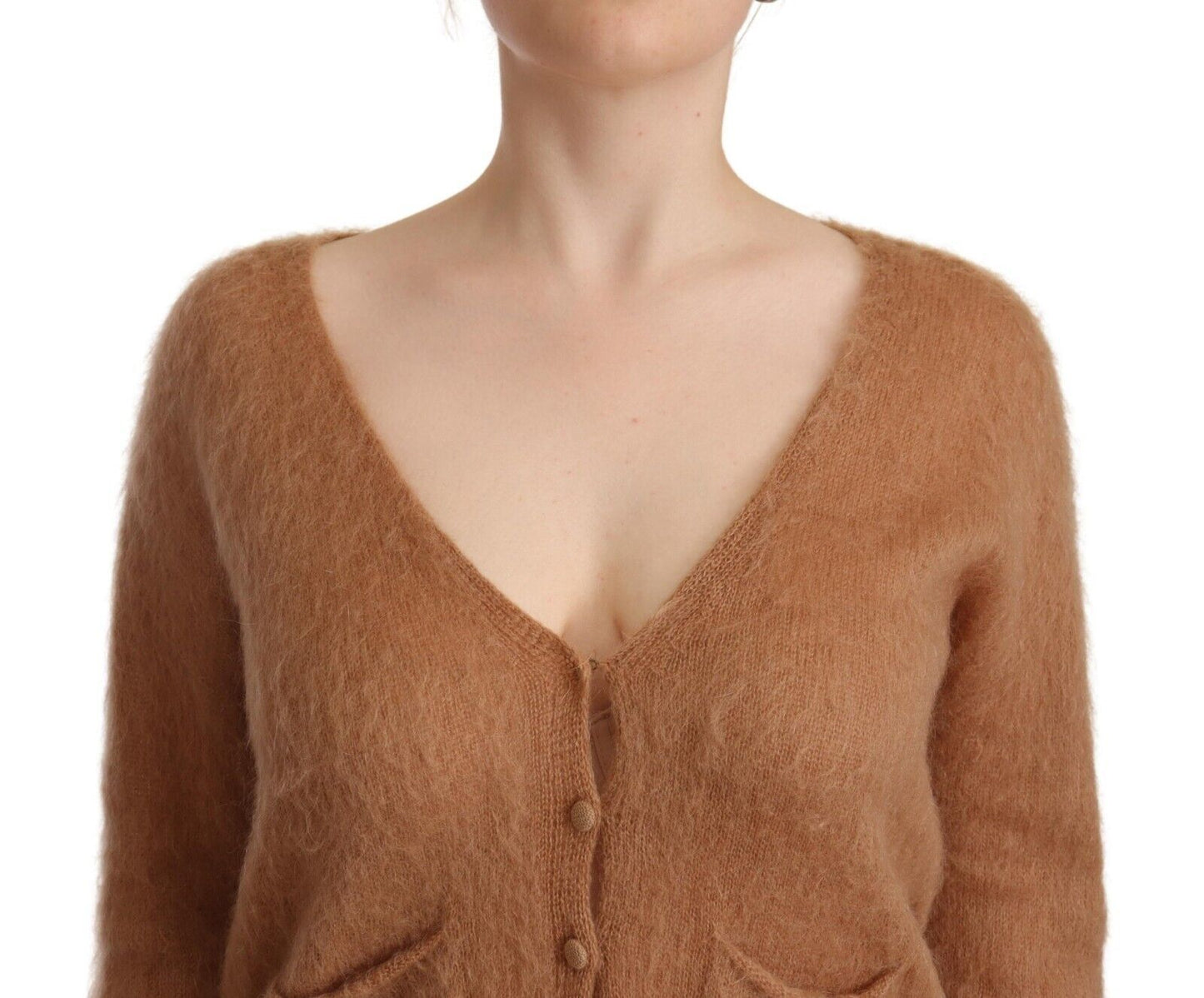 PINK MEMORIES Chic Brown Knit Cardigan with Front Button Closure PINK MEMORIES