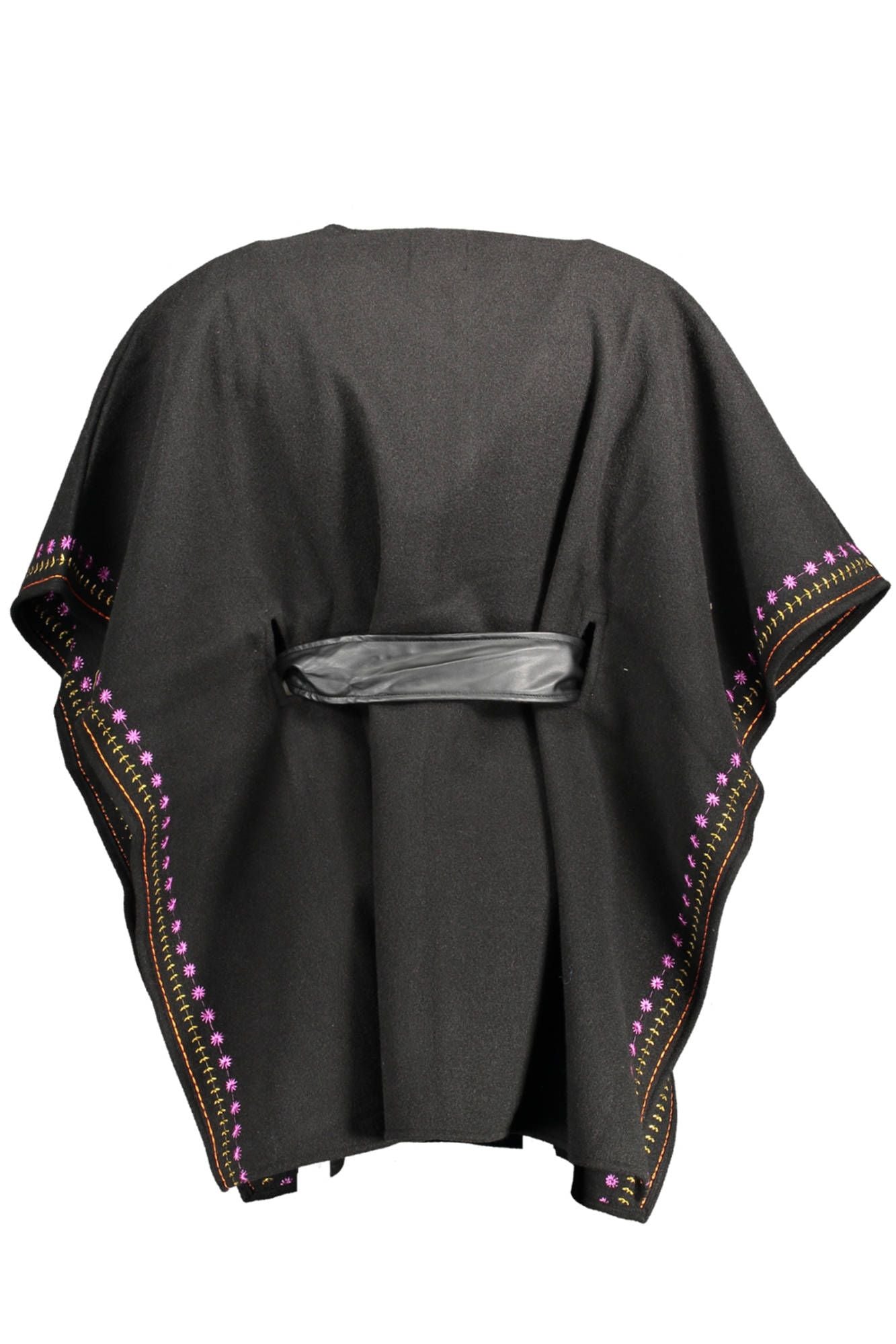 Desigual Elegant Black Poncho with Contrasting Details Desigual