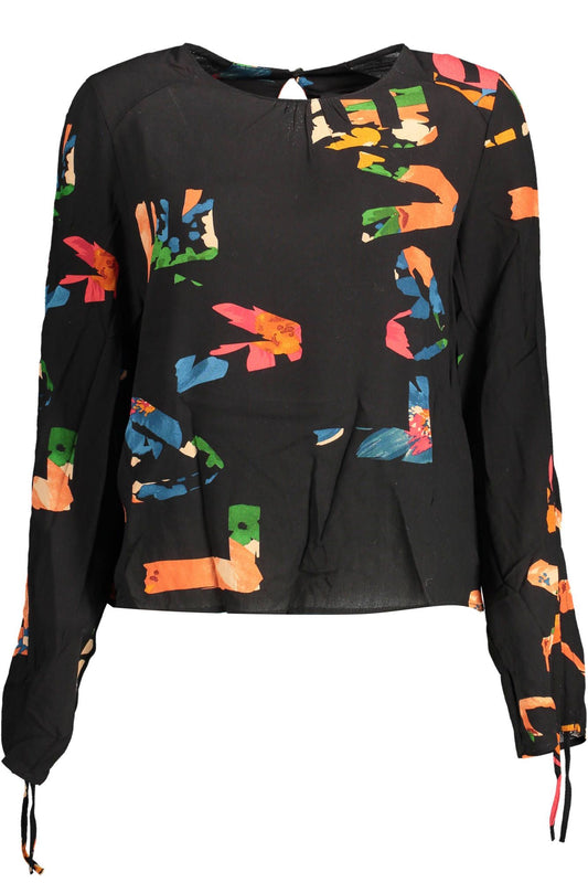 Desigual Elegant Black Gathered Sleeve Shirt Desigual