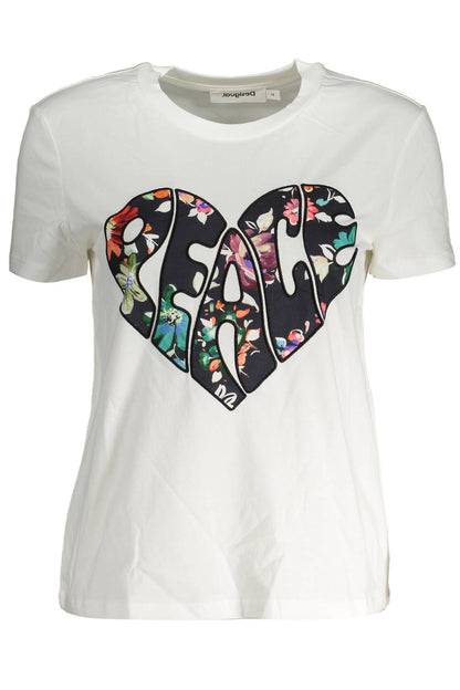 Desigual Elegant White Tee with Exclusive Applique Detail Desigual