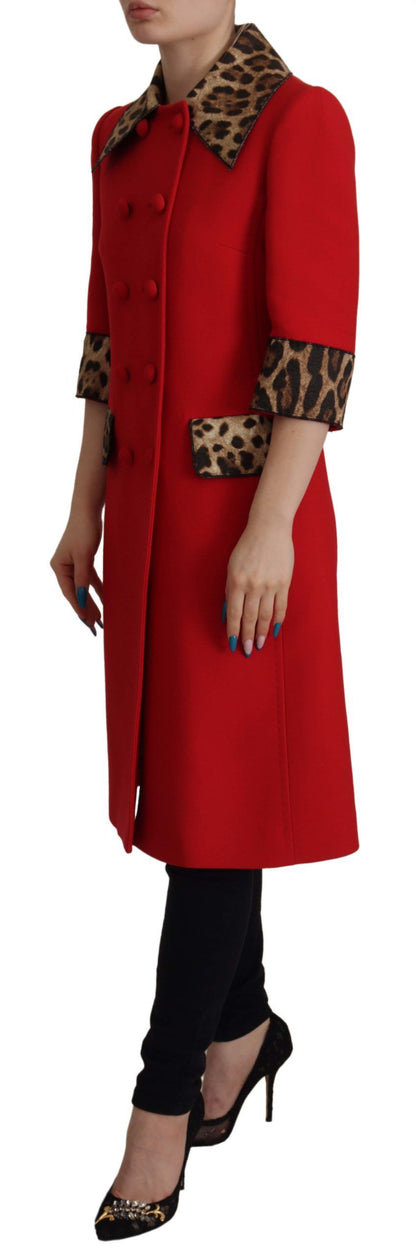 Dolce & Gabbana Elegant Red Leopard Trench Coat