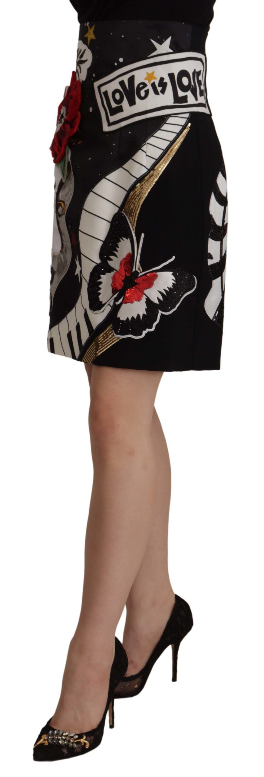 Dolce & Gabbana High-Waist A-Line Embellished Black Skirt Dolce & Gabbana