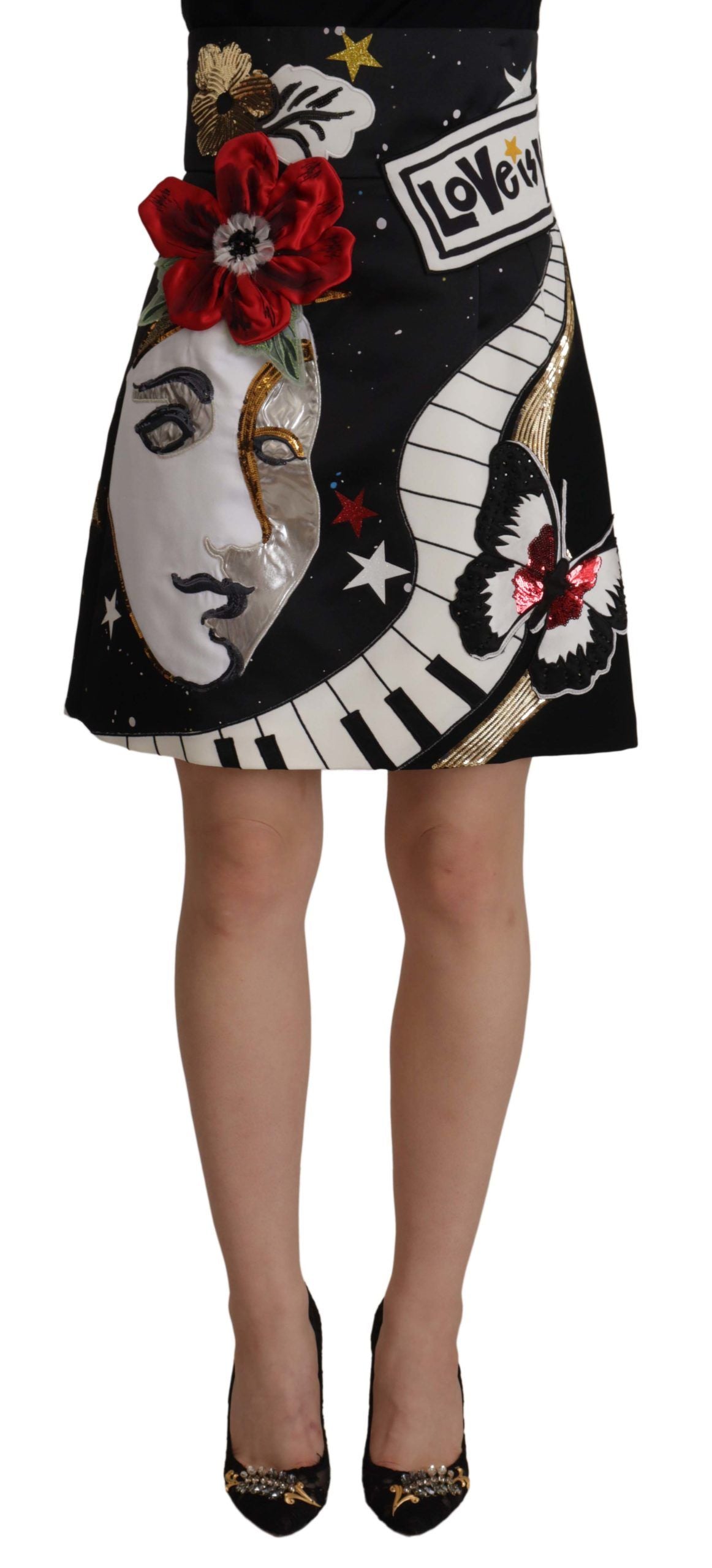 Dolce & Gabbana High-Waist A-Line Embellished Black Skirt Dolce & Gabbana