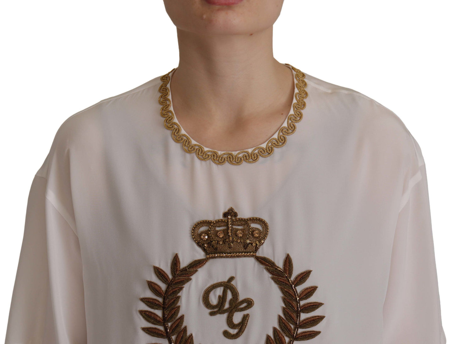 Dolce & Gabbana Elegant Silk Blouse with Gold Crown Embroidery Dolce & Gabbana