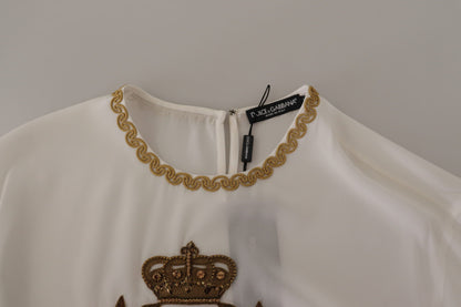 Dolce & Gabbana Elegant Silk Blouse with Gold Crown Embroidery Dolce & Gabbana