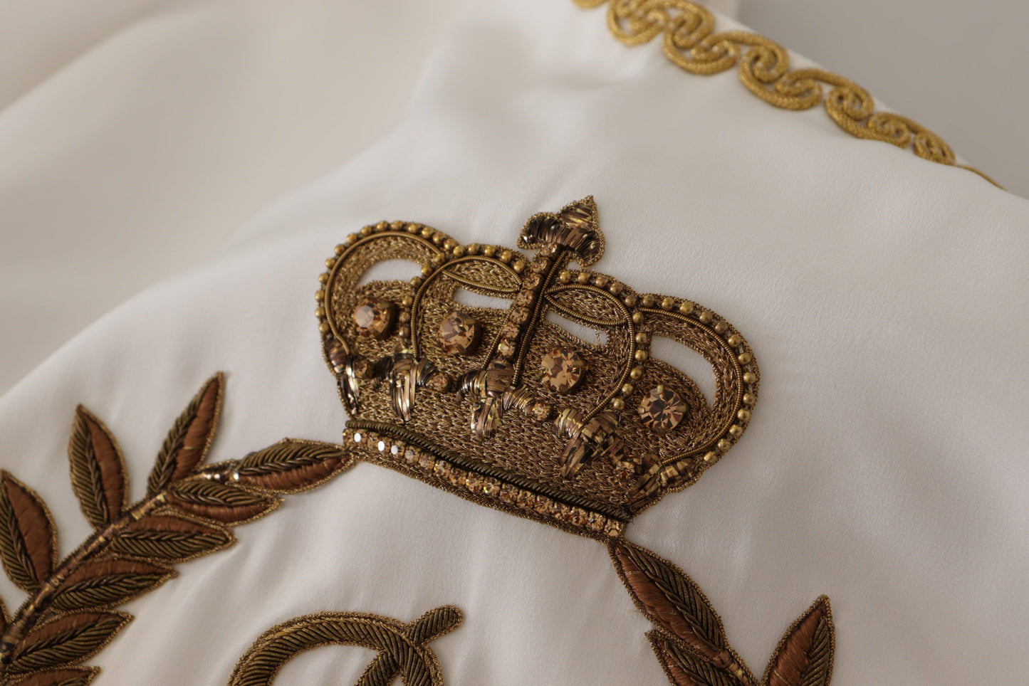 Dolce & Gabbana Elegant Silk Blouse with Gold Crown Embroidery Dolce & Gabbana