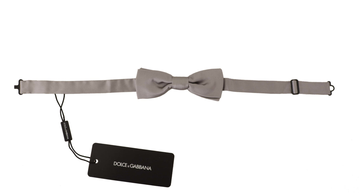 Dolce & Gabbana Elegant Silver Silk Bow Tie for Sophisticated Evening