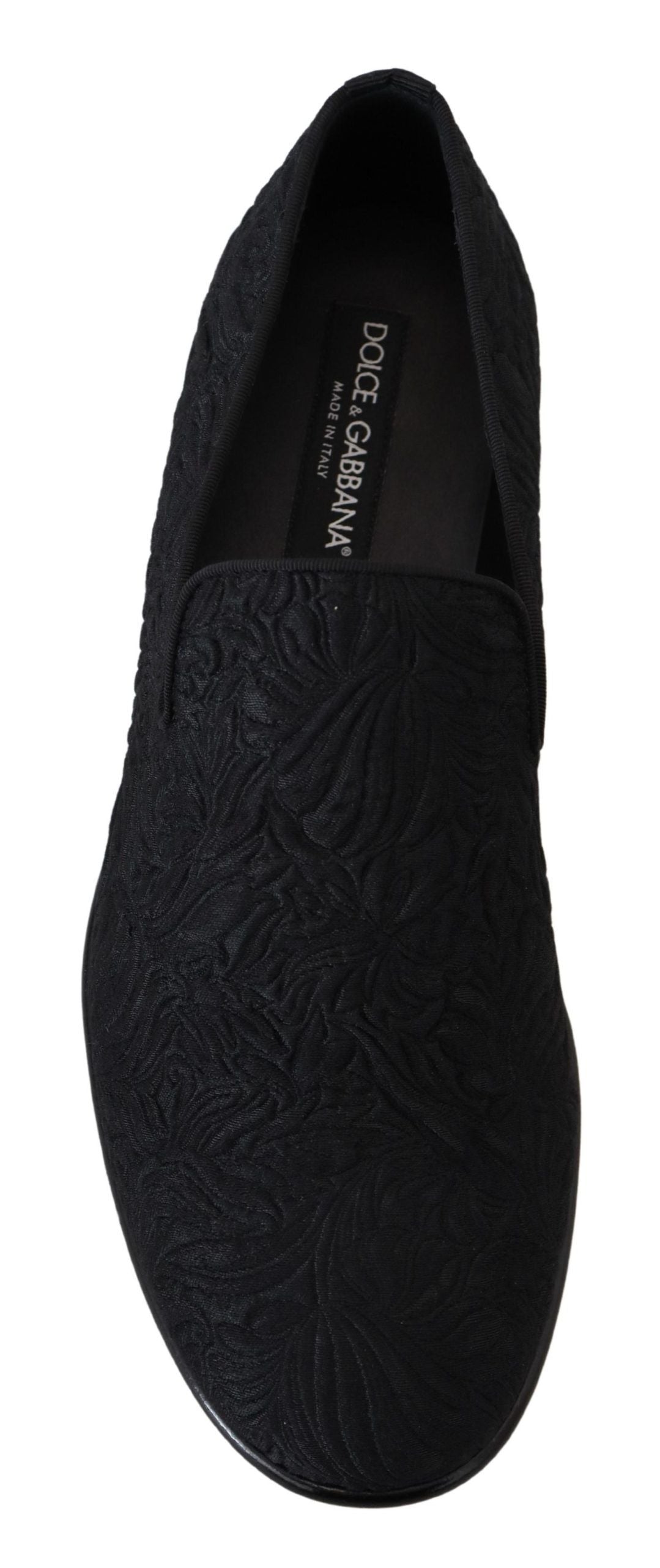 Dolce & Gabbana Elegant Jacquard Black Loafers Slide On Flats Dolce & Gabbana