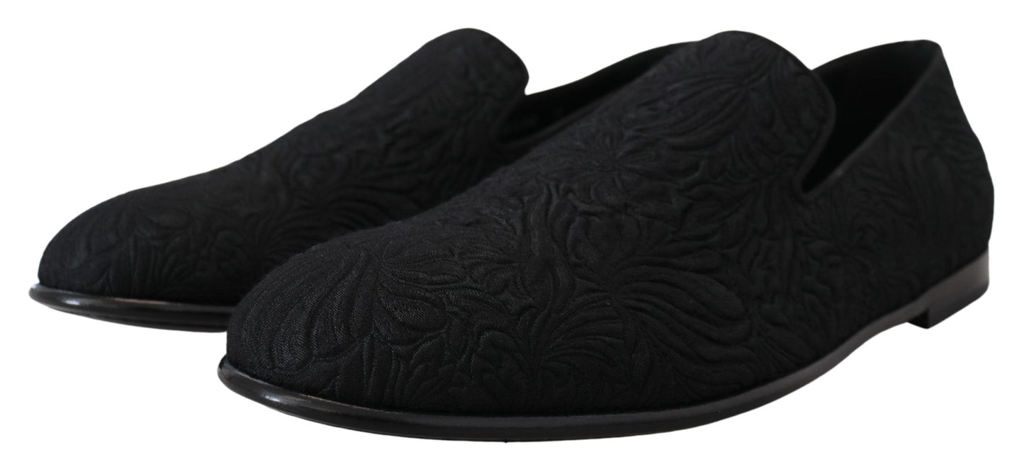 Dolce & Gabbana Elegant Jacquard Black Loafers Slide On Flats Dolce & Gabbana