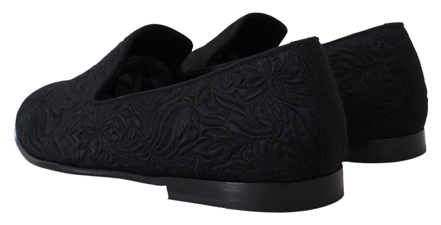 Dolce & Gabbana Elegant Jacquard Black Loafers Slide On Flats Dolce & Gabbana