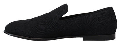 Dolce & Gabbana Elegant Jacquard Black Loafers Slide On Flats Dolce & Gabbana