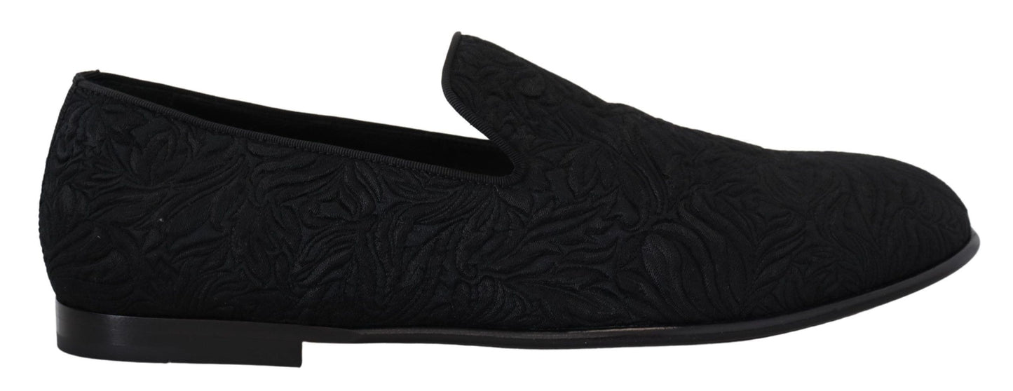 Dolce & Gabbana Elegant Jacquard Black Loafers Slide On Flats Dolce & Gabbana