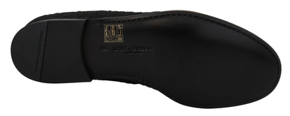 Dolce & Gabbana Elegant Jacquard Black Loafers Slide On Flats Dolce & Gabbana