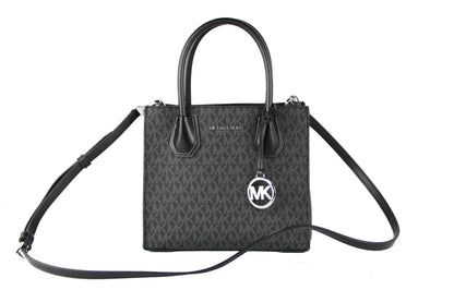 Michael Kors Mercer Medium Black Signature Leather Messenger Crossbody Handbag Michael Kors