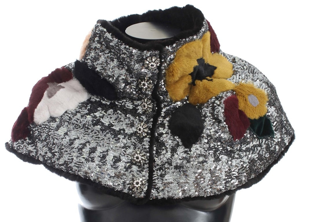 Dolce & Gabbana Elegant Floral Sequined Fur Scarf Dolce & Gabbana