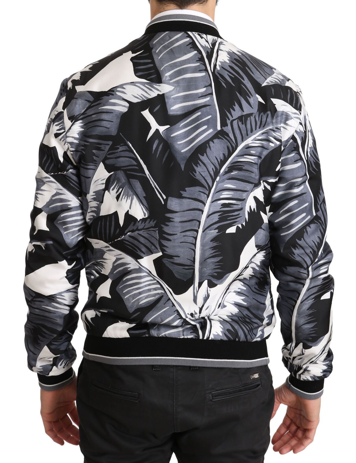 Dolce & Gabbana Elegant Banana Leaf Print Silk Bomber Jacket Dolce & Gabbana