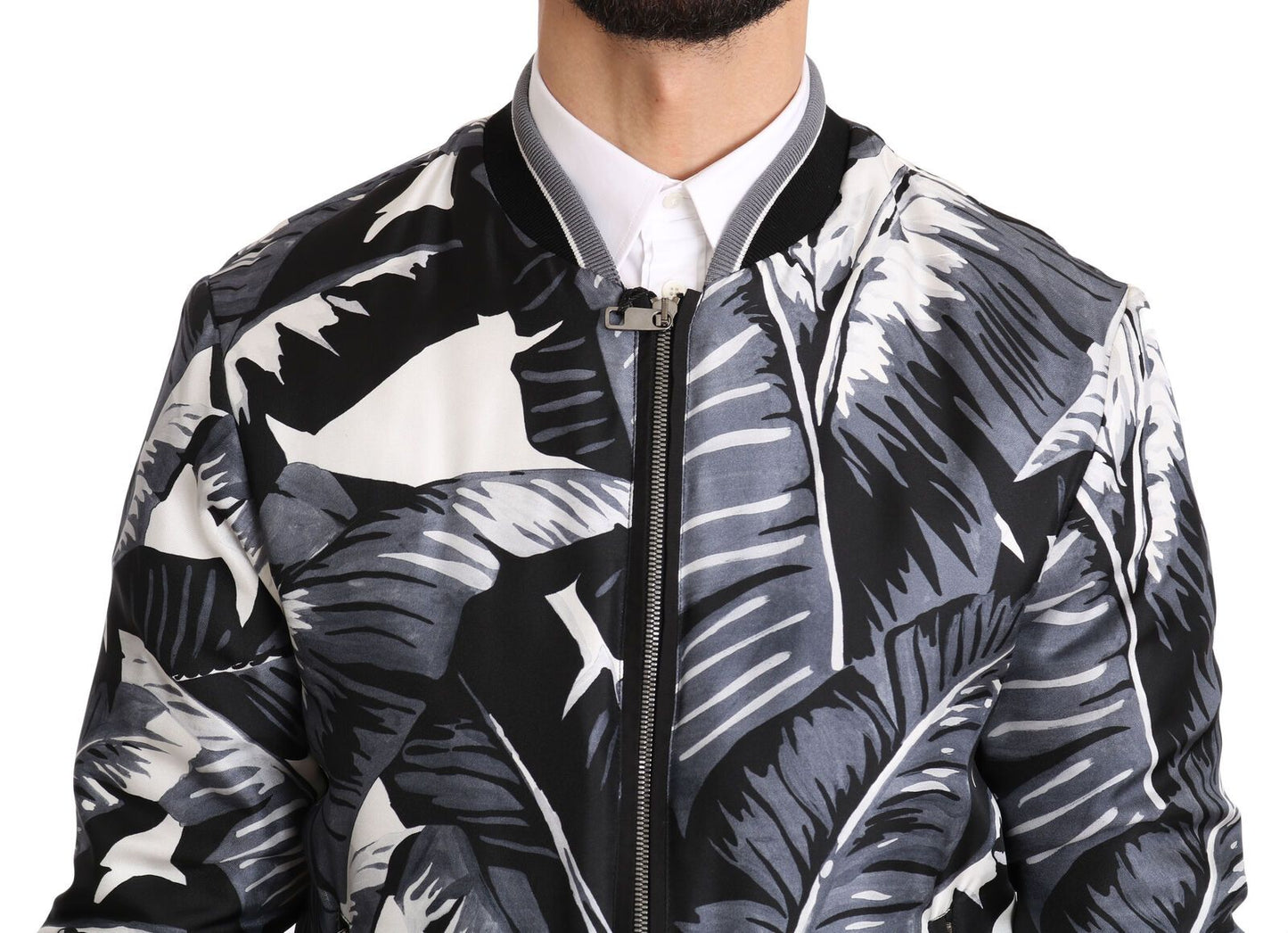 Dolce & Gabbana Elegant Banana Leaf Print Silk Bomber Jacket Dolce & Gabbana