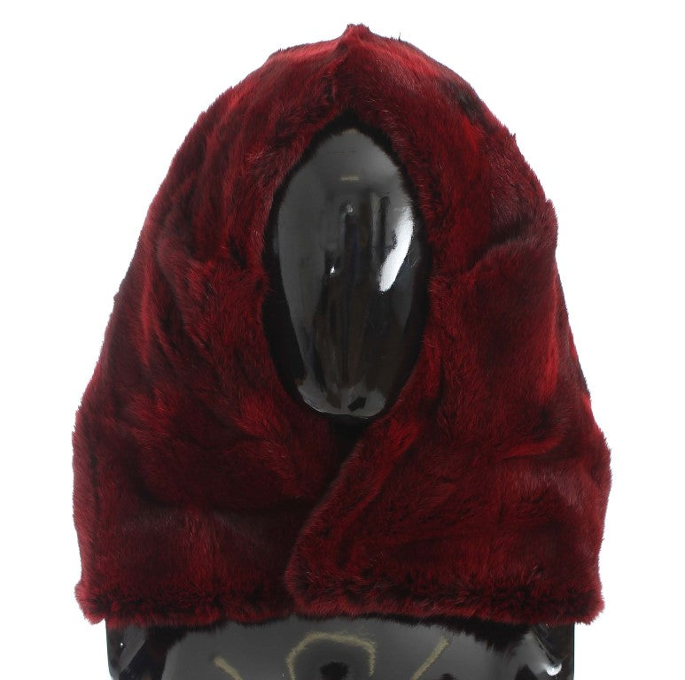 Dolce & Gabbana Luxurious Bordeaux Fur Hooded Scarf Wrap Dolce & Gabbana