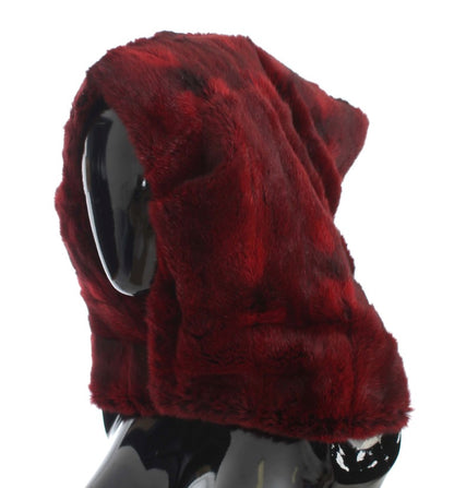 Dolce & Gabbana Luxurious Bordeaux Fur Hooded Scarf Wrap Dolce & Gabbana