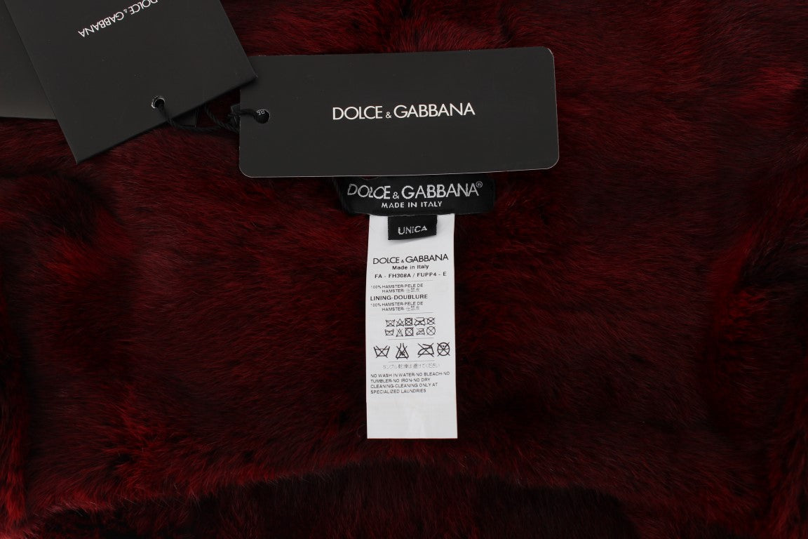 Dolce & Gabbana Luxurious Bordeaux Fur Hooded Scarf Wrap Dolce & Gabbana