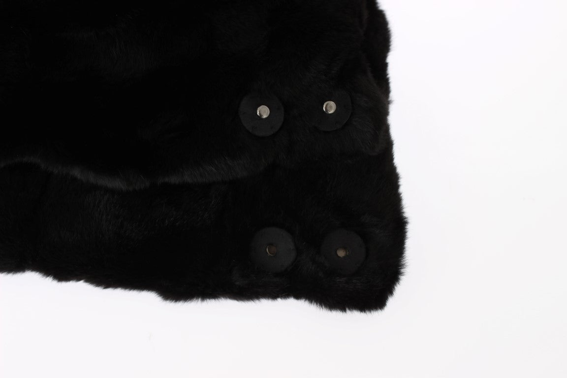 Dolce & Gabbana Chic Black Weasel Fur Hooded Scarf Wrap Dolce & Gabbana