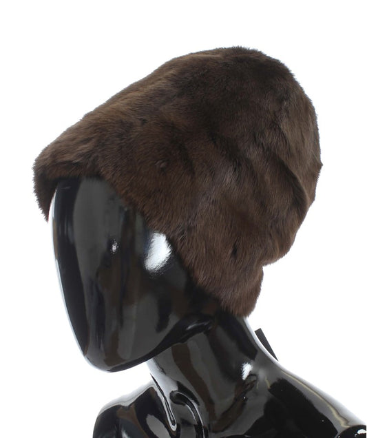 Dolce & Gabbana Luxurious Brown Weasel Fur Beanie Dolce & Gabbana