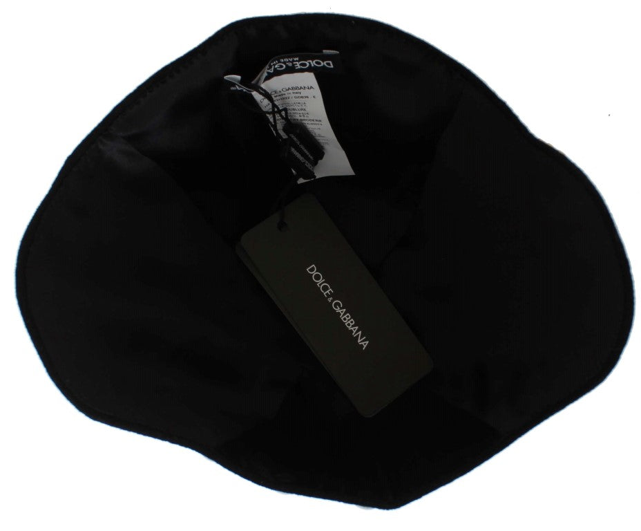 Dolce & Gabbana Elegant Black Floral Wool Cloche Hat Dolce & Gabbana