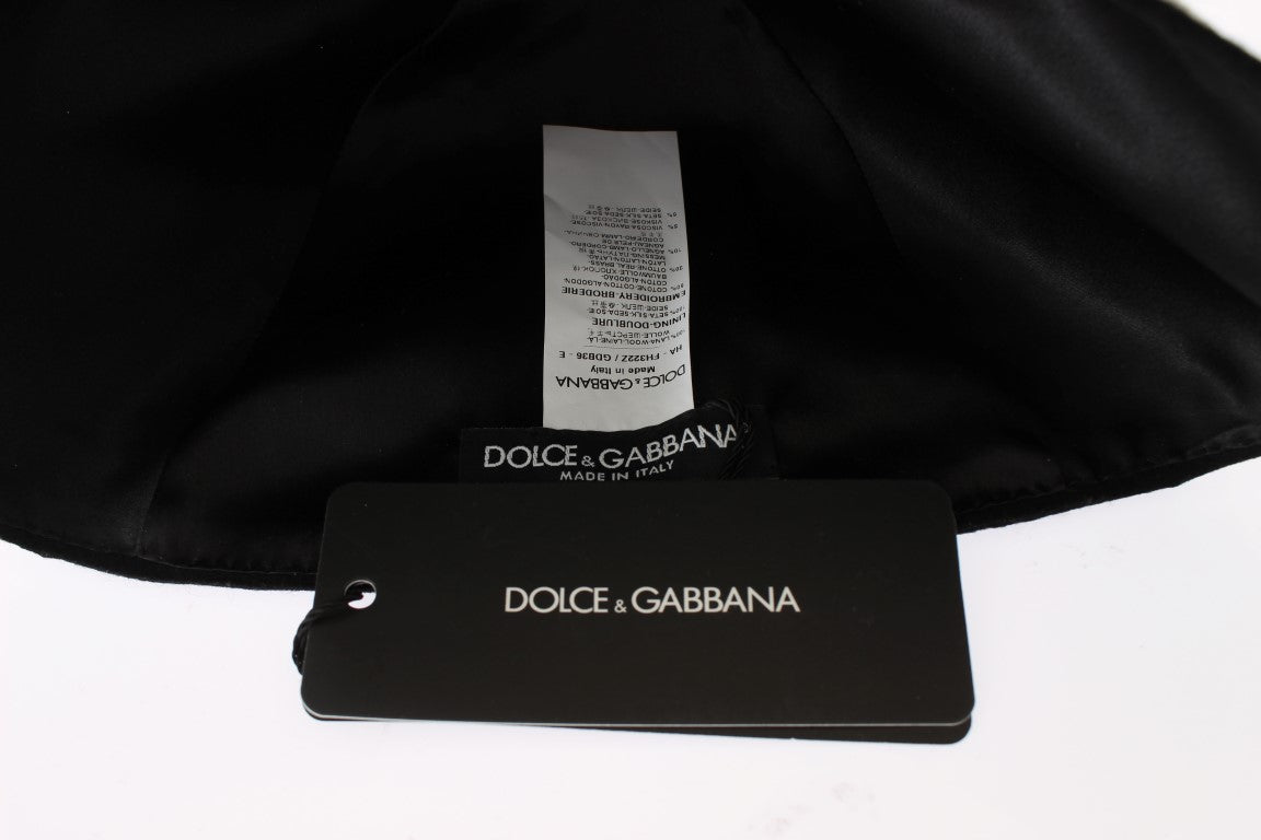 Dolce & Gabbana Elegant Black Floral Wool Cloche Hat Dolce & Gabbana