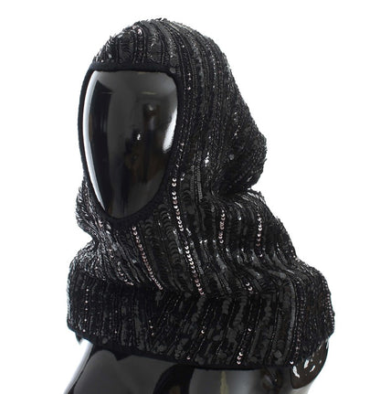 Dolce & Gabbana Elegant Black Sequined Hooded Scarf Wrap Dolce & Gabbana