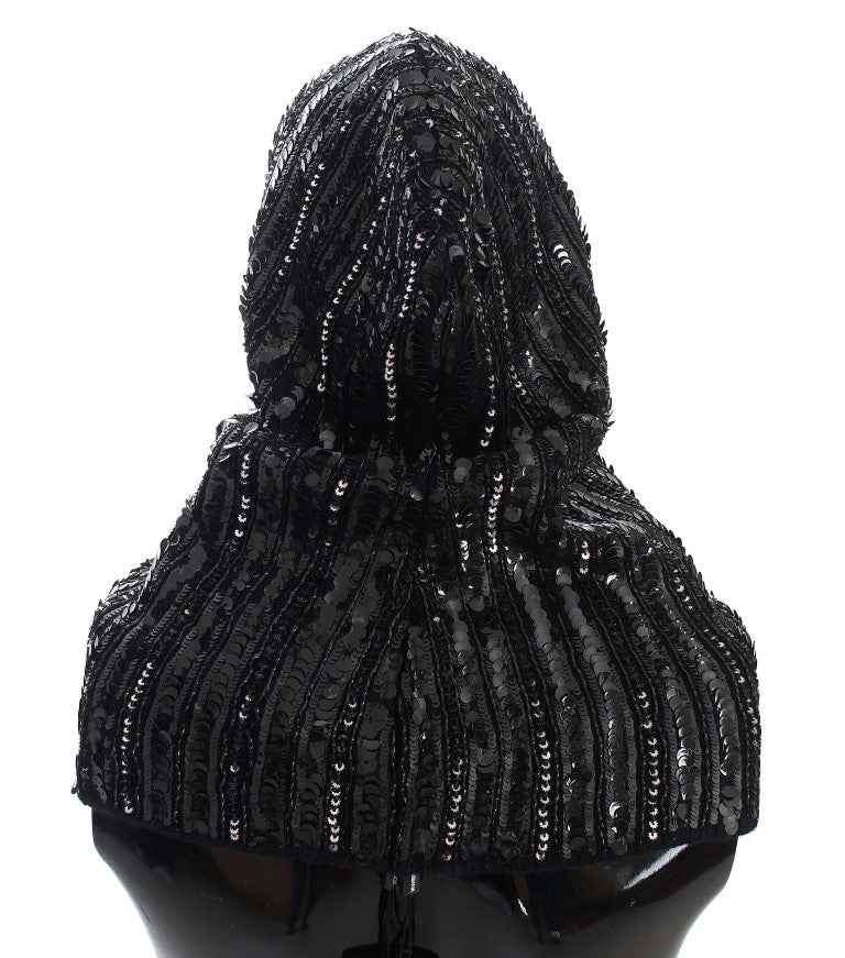 Dolce & Gabbana Elegant Black Sequined Hooded Scarf Wrap Dolce & Gabbana