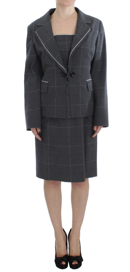 BENCIVENGA Elegant Gray Checkered Sheath Suit Set BENCIVENGA