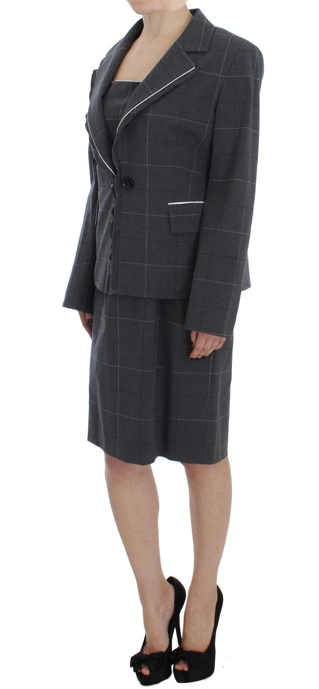 BENCIVENGA Elegant Gray Checkered Sheath Suit Set BENCIVENGA