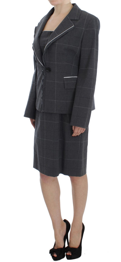 BENCIVENGA Elegant Gray Checkered Sheath Suit Set BENCIVENGA