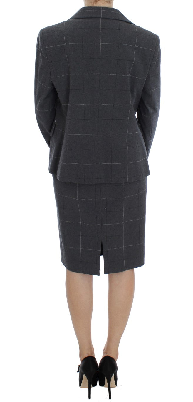 BENCIVENGA Elegant Gray Checkered Sheath Suit Set BENCIVENGA