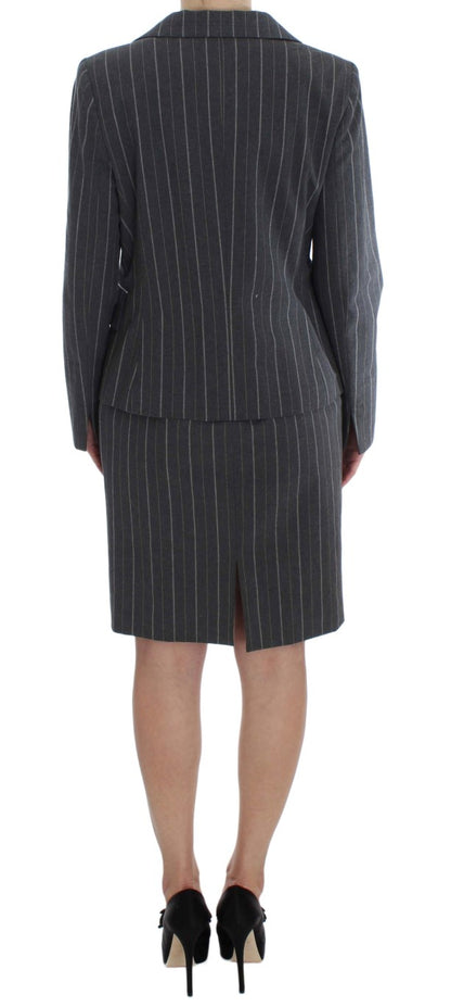 BENCIVENGA Elegant Gray Striped Dress & Blazer Suit Set BENCIVENGA