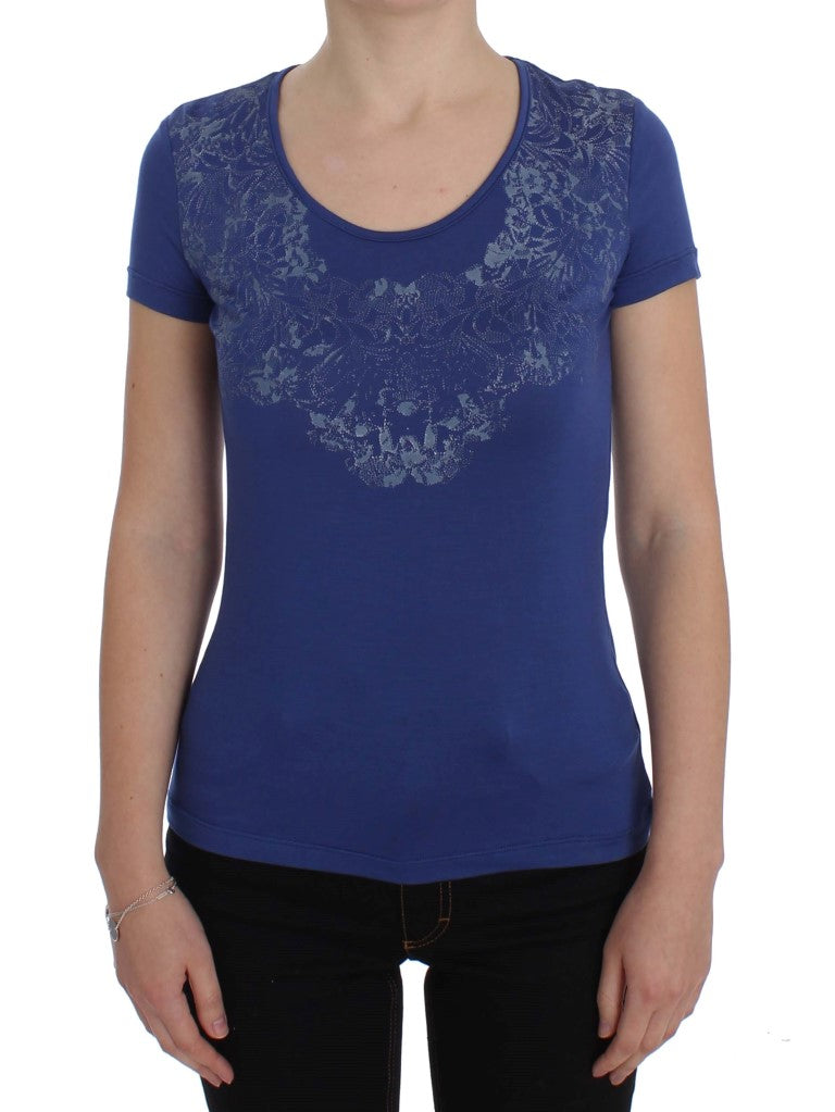 Ermanno Scervino Elegant Blue Crew Neck Tee with Logo Detail Ermanno Scervino