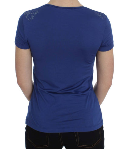 Ermanno Scervino Elegant Blue Crew Neck Tee with Logo Detail Ermanno Scervino