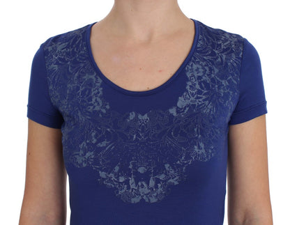 Ermanno Scervino Elegant Blue Crew Neck Tee with Logo Detail Ermanno Scervino