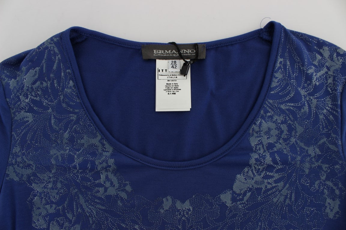 Ermanno Scervino Elegant Blue Crew Neck Tee with Logo Detail Ermanno Scervino