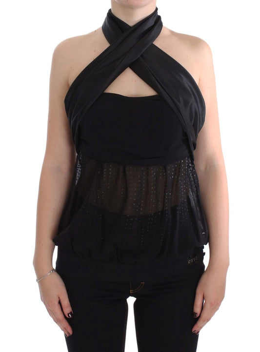 Exte Elegant Black Evening Wrap Top Blouse Exte