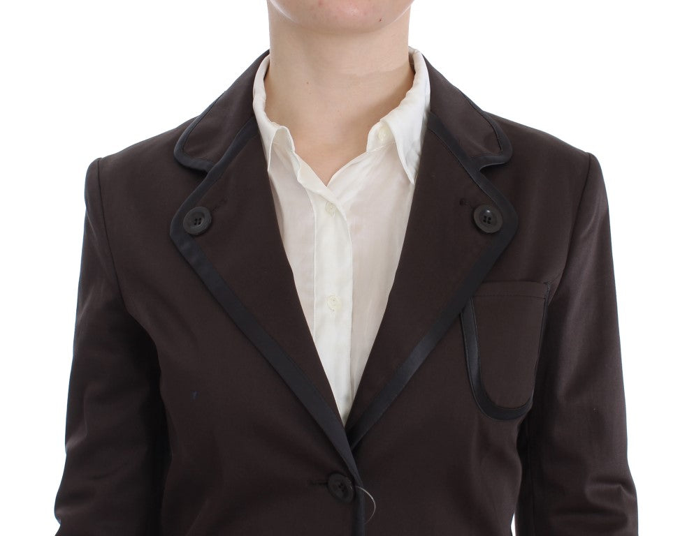 Exte Chic Brown Cotton-Elastane Suit Set Exte