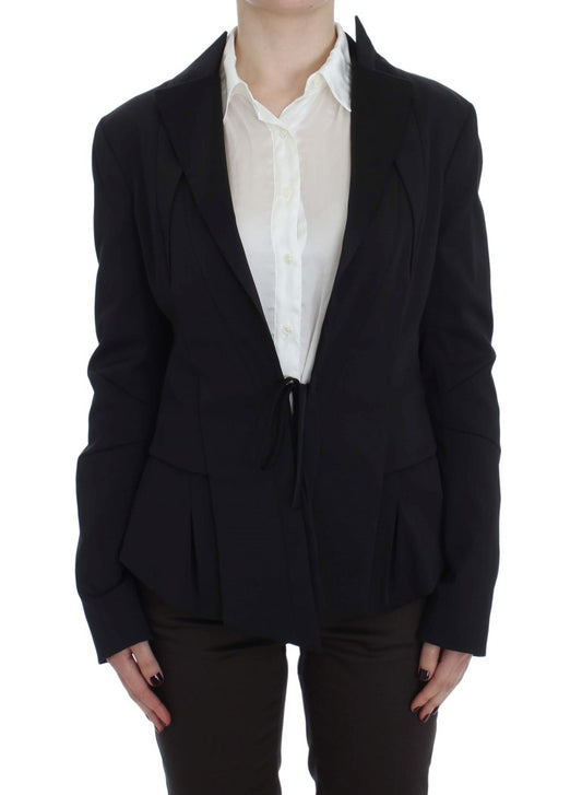 Exte Elegant Black Stretch Blazer Jacket Exte