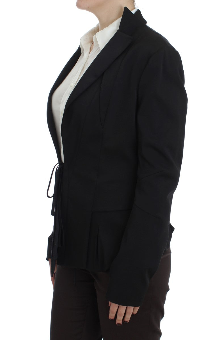 Exte Elegant Black Stretch Blazer Jacket Exte