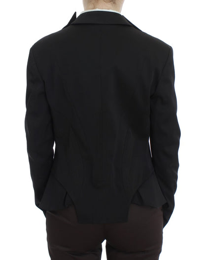 Exte Elegant Black Stretch Blazer Jacket Exte