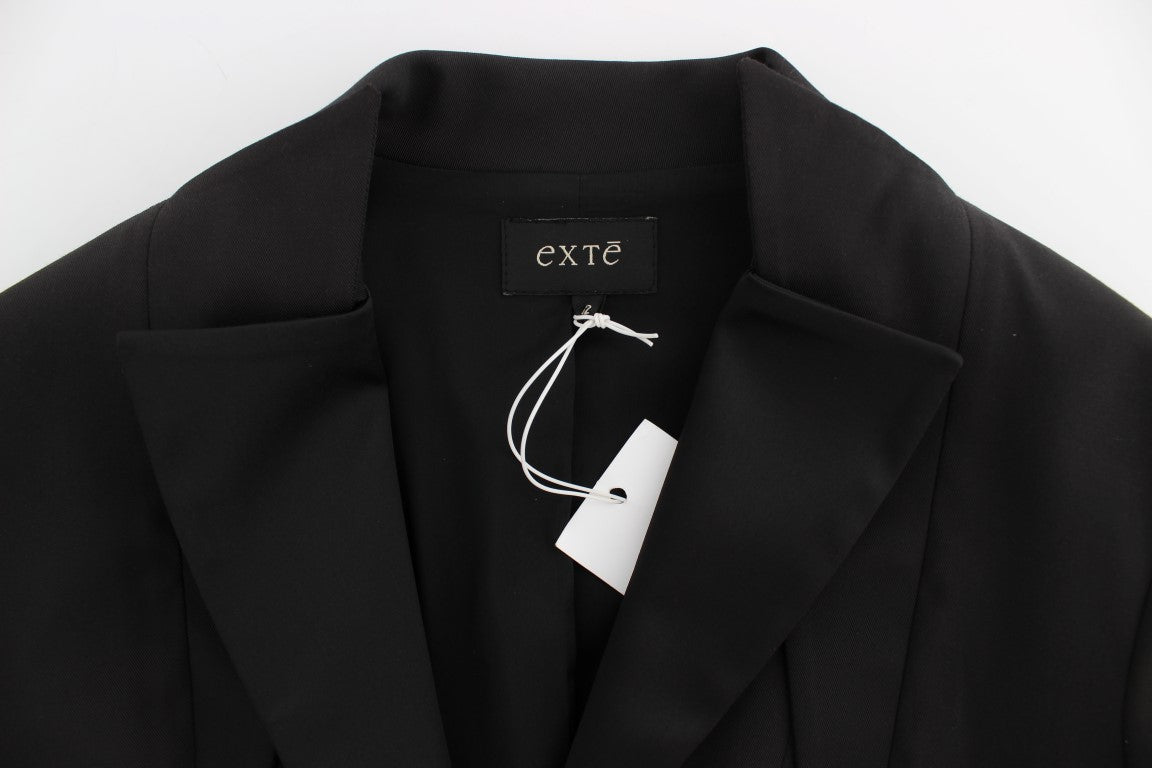 Exte Elegant Black Stretch Blazer Jacket Exte